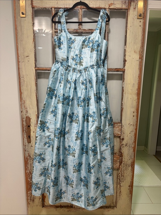 Louise New York Dresses & Skirts - Blue Floral Tie-Shoulder Satin Evening Dress. NEVER WORN. Still on website!
